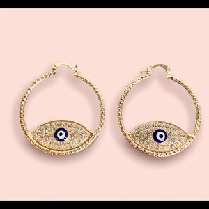 Blue Evil Eye Hoops, 18k Gold Plated, Ojo Turco, Ojo Azul